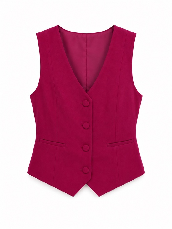 Maison D’Amelie Tops - Women’s Sleeveless Button Front Vest - Berry